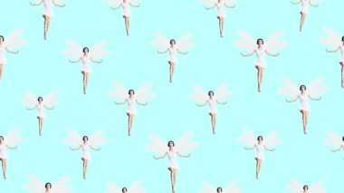 Minimum hareket modeli sanatı. Beyaz elbiseli şık kız perisi.