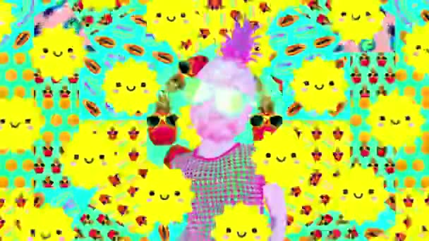 Fashion animation design. Pineapple girl and kawaii sun. Happy Summer mood — Stock Video