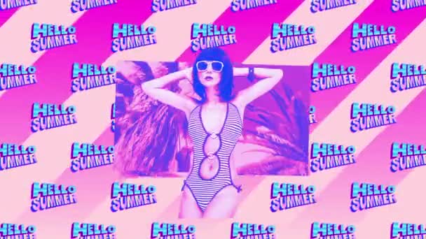 Animation fashion art. Beach Girl. Summer vibes. Vacation time concept — Stock Video