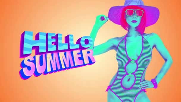 Animace módní design. Beach Lady. Hello Summer Mood — Stock video