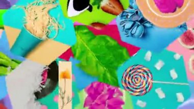 Şık animasyon tasarımı. Kaos zarif dokuları ve nesneleri karıştırır. Zine kolaj sanatı