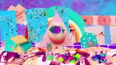 Animasyon yaratıcı tasarım. Kaos zarif dokuları ve nesneleri karıştırır. Zine kolaj sanatı