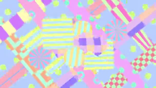 Animatie kunst. Minimale geometrie Chaos achtergrond.Zine mode collage. Pastelkleuren trend — Stockvideo