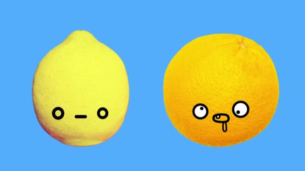 Gif animatie ontwerp. Kawaii Fruit sinaasappel en citroen — Stockvideo
