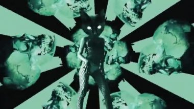 Gif sinema sanatı. Dans eden seksi kedicik moda arka planında
