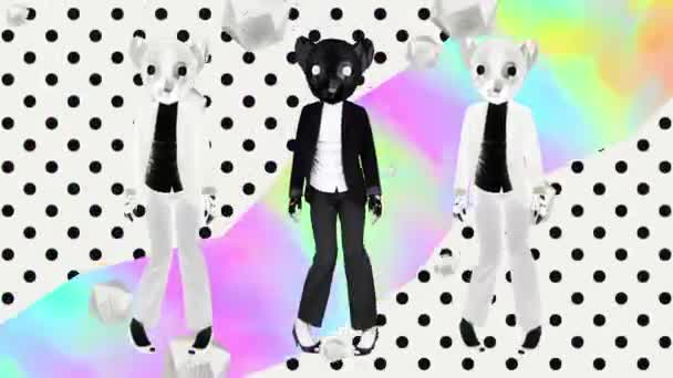 Gif-Bewegungskunst. Kitty Trio auf Mode abstrakten Hintergrund — Stockvideo