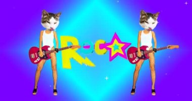 Çağdaş hareket gif sanatı. Rock dansı yapan Gitarlı seksi kedicik