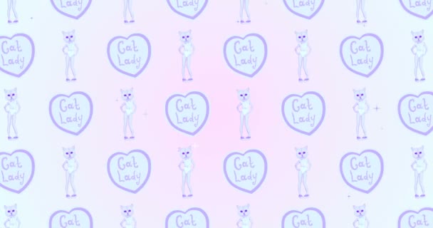 Mínima animación gif art. Patrón de animación sin costuras Cat Lady — Vídeos de Stock