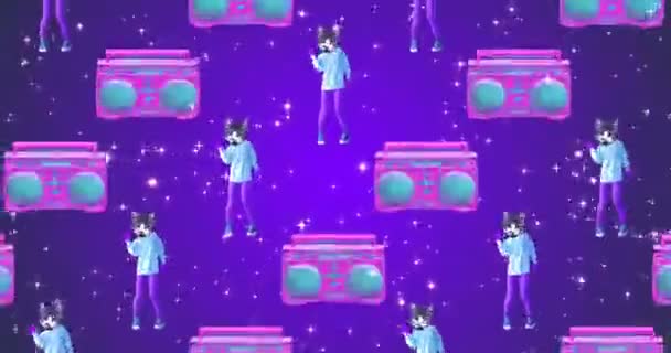 Animação mínima gif art. Cat Disco Dancer padrão de animação sem costura — Vídeo de Stock