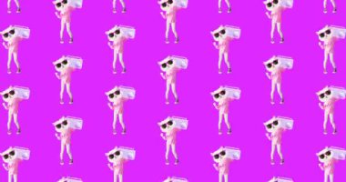 Minimum animasyon gif sanatı. Komik Disko DJ Kitty. Asgari pürüzsüz canlandırma deseni