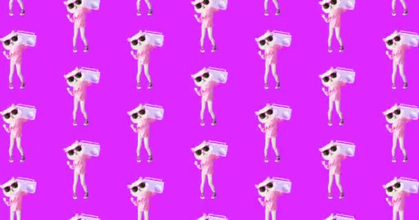 Minimalna animacja gif art. Zabawna Disco Dj Kitty. Minimalny bezszwowy wzór animacji — Wideo stockowe