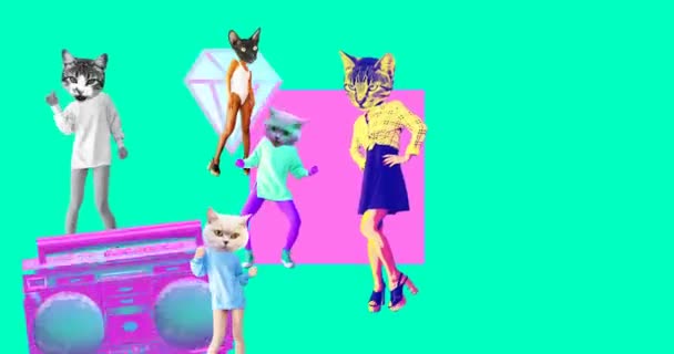 Minimales Animationsdesign. Tanzende Katzen. Party-Clubbing — Stockvideo