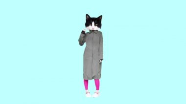 Gif animasyon tasarımı, yağmurluklu Şirin Kitty yağmur sezonu. Merhaba.