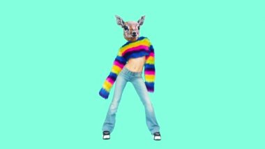 Gif animasyon tasarımı. Kedicik dans ediyor. Moda kürkü