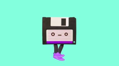 Animasyon modern sanat. Yürüyen komik disket karakteri