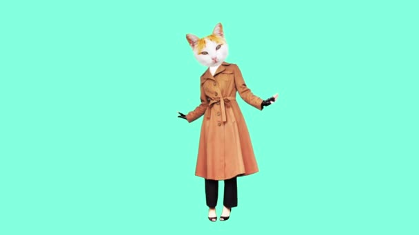 Gif animation art Divat cica egy vintage kabát párizsi stílusban