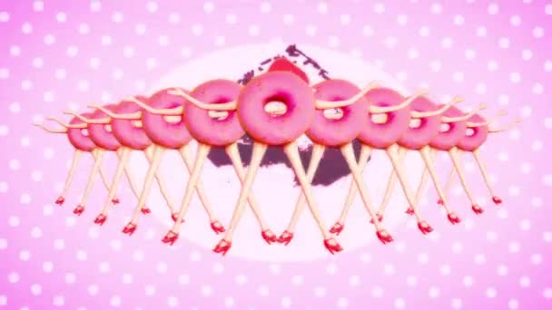 Design de moda em movimento. Donut boneca engraçada. Efeito de TV retrô velho — Vídeo de Stock