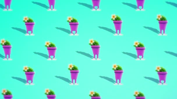 Animation design. Flower potted pattern. Retro old TV effect — Stock Video