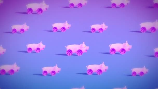 Animation design. Funny piggy toy pattern. Retro old TV effect — Stock Video