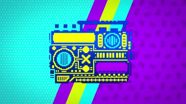 Animatie ontwerp. 8 bit spel retro effect. Platenspeler illustratie — Stockvideo