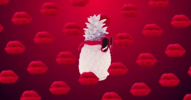 Animasyon tasarımı. Kusursuz desen. Moda ananas ve dudak arka planı