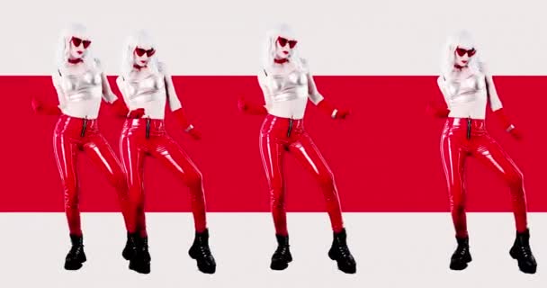 Fashion animation art. Stylish clubbing Girl dynamic moving on minimal background — Stock Video