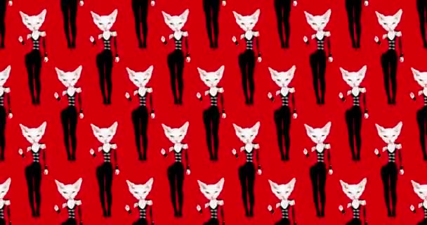 Fashion animation design. Dancing kitty. Seamless pattern — Stock Video