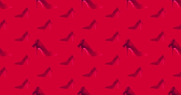 Patrón inconsútil movimiento Señora zapatos rojos fondo — Vídeo de stock