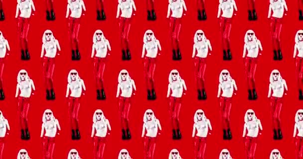 Animation seamless pattern. Stylish Girl clubbing style — Stock Video
