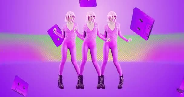 Nowoczesna animacja moda gif design. Retro różowy Lady party clubbing wibracje — Wideo stockowe