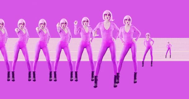 Fashion motion design. Pink glamour Lady. Vintage Retro party dancing vibes — Stock Video