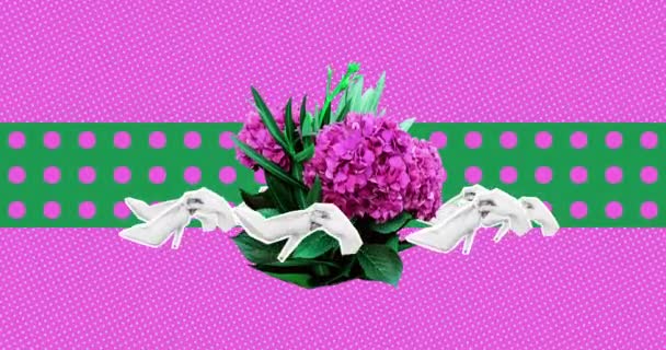애니메이션 패션 아트. ( 영어 ) Lady shoes and flower collage magazine clipping — 비디오
