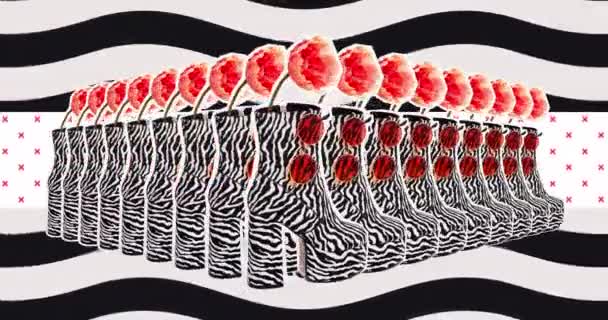 Motion design art. Stylová žena boty zebra otisk. Módní koncept