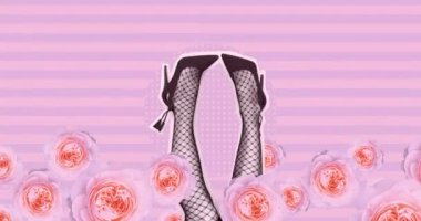 Animasyon tasarım sanatı. Moda konsepti. Retro Lady Legs ve çiçekler