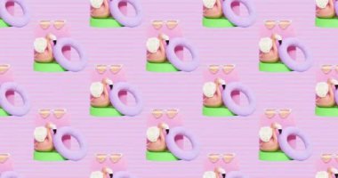 Animasyon tasarımı. Yaz moda seti. Tropik flamingo ve güneş gözlüğü.
