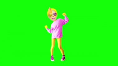 İzole edilmiş maskeli komik kukla karakterli kızı durdurun. Gif tasarımı için ideal