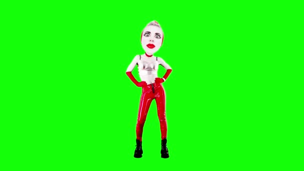 Stop motion animation funny puppet character girl with isolated mask. Ideal for gif design — Stock Video