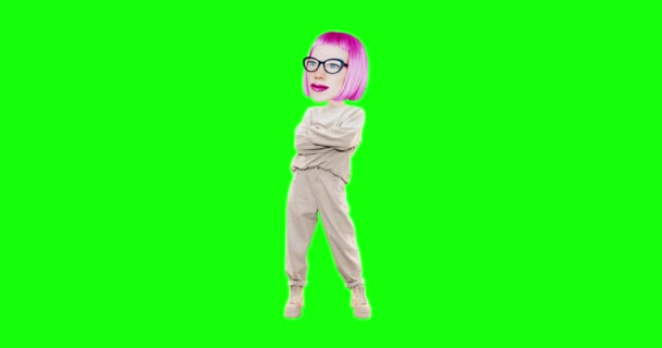 Stop motion stylish girl with different emotions on chroma key background. Casual mood. Ideal for advertising and presentations — Stock Video