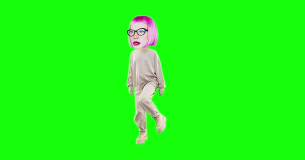 Stop motion stylish funny Girl with different emotions on chroma key background. Casual fashion mood. Ideal for advertising and presentations — Stock Video