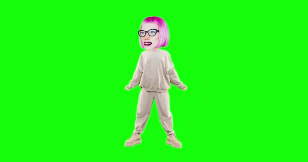 Stop motion stylish funny Girl with different emotions on chroma key background. Go motion. Casual fashion mood. Ideal for advertising and presentations — Stock Video