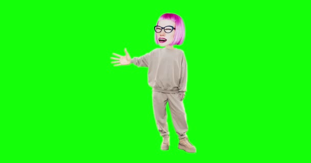 Stop motion stylish funny Girl with different emotions on chroma key background. Casual fashion Hello. Ideal for advertising and presentations — Stock Video