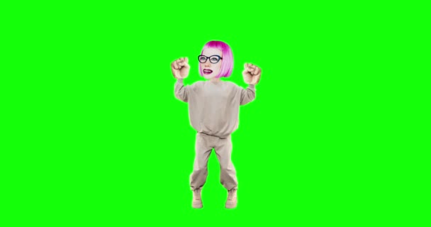 Stop animace pohybu legrační postava Dáma s různými emocemi na pozadí chroma klíč. Ideální pro reklamu a prezentace, vítězný úspěch pohybu — Stock video