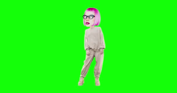 Stop motion animation funny character Lady with different emotions on chroma key background. Ideal for advertising and presentations, tired Girl — Stock Video