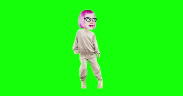 Stop motion animation funny character Girlwith different emotions on chroma key background.Ideal para publicidade e apresentações Girl happy dancing motion — Vídeo de Stock