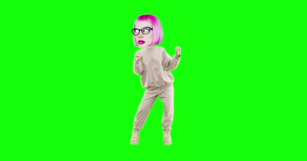 Stop pohybu animace legrační postava Dívka s různými emocemi na pozadí chroma klíče.Ideální pro reklamu a prezentace, taneční pohyb — Stock video
