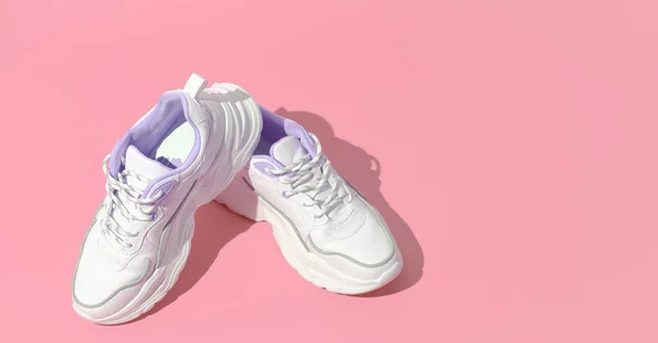 Minimal Design Fashion Sport Shoes Concept Pastel Trends Stylish White — Stock Photo, Image