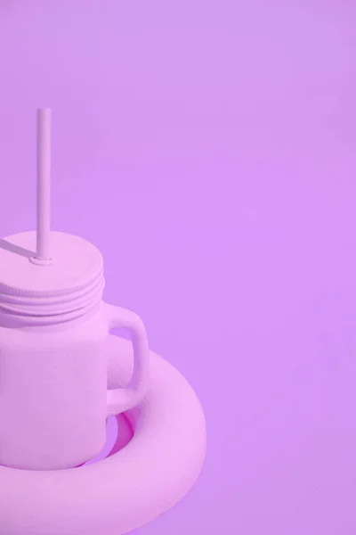 Minimal aesthetic still life monochrome design. Pastel purple trends. Smoothie mug. Raw vegan concept