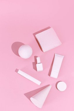 Minimal aesthetic still life monochrome design. Pastel Pink trends. Abstraction geometry and cosmetic clipart