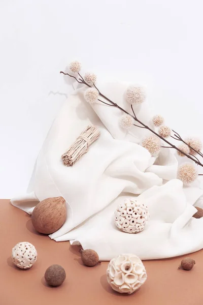 Elegante Composición Bodegones Otoño Textiles Decoración Minimalista Beige Colores Moda —  Fotos de Stock