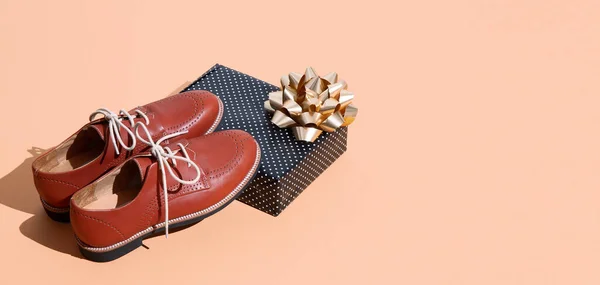 Vintage Chaussures Élégantes Isométrique Avec Boîte Cadeau Design Pois Présent — Photo